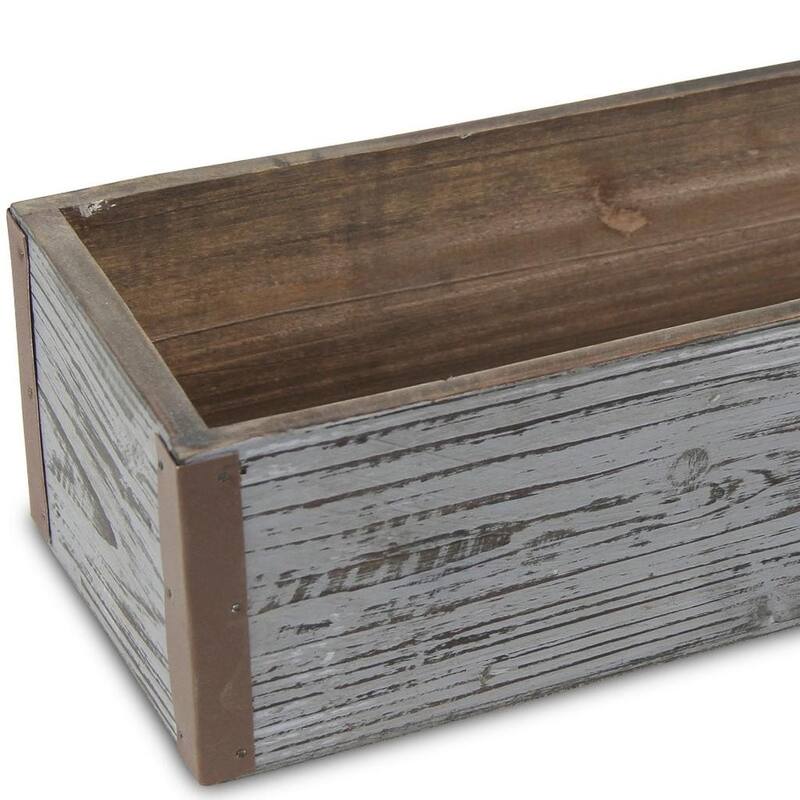 HomeRoots Gray Wood 98 Ounce Rectangular Distressed Planter Box - 11.25 in. x 3.50 in. x 4.50 in.