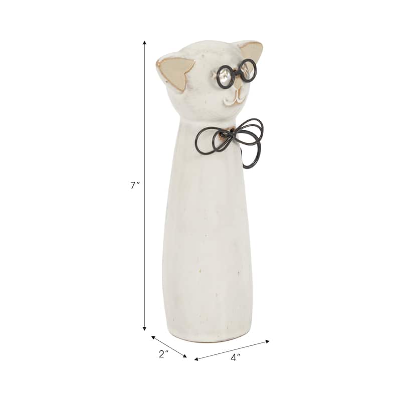 Sagebrook Home Modern Neutral Ceramic Cat with Glasses Figurine