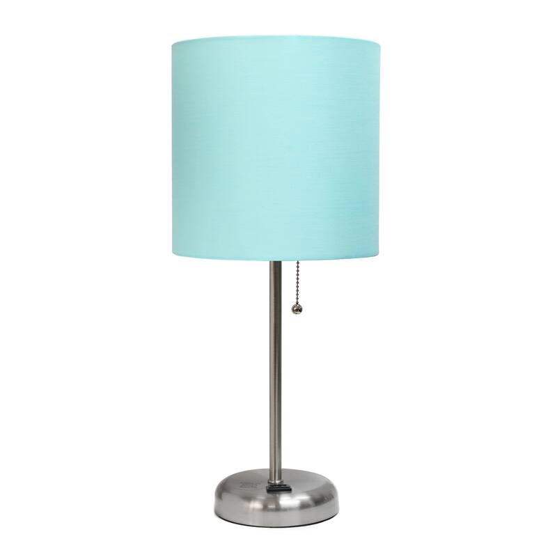 19.5 in. Brushed Steel Finish Table Lamp with Blue Shade, Sturdy Table Lamp for Living Rooms and Bedrooms