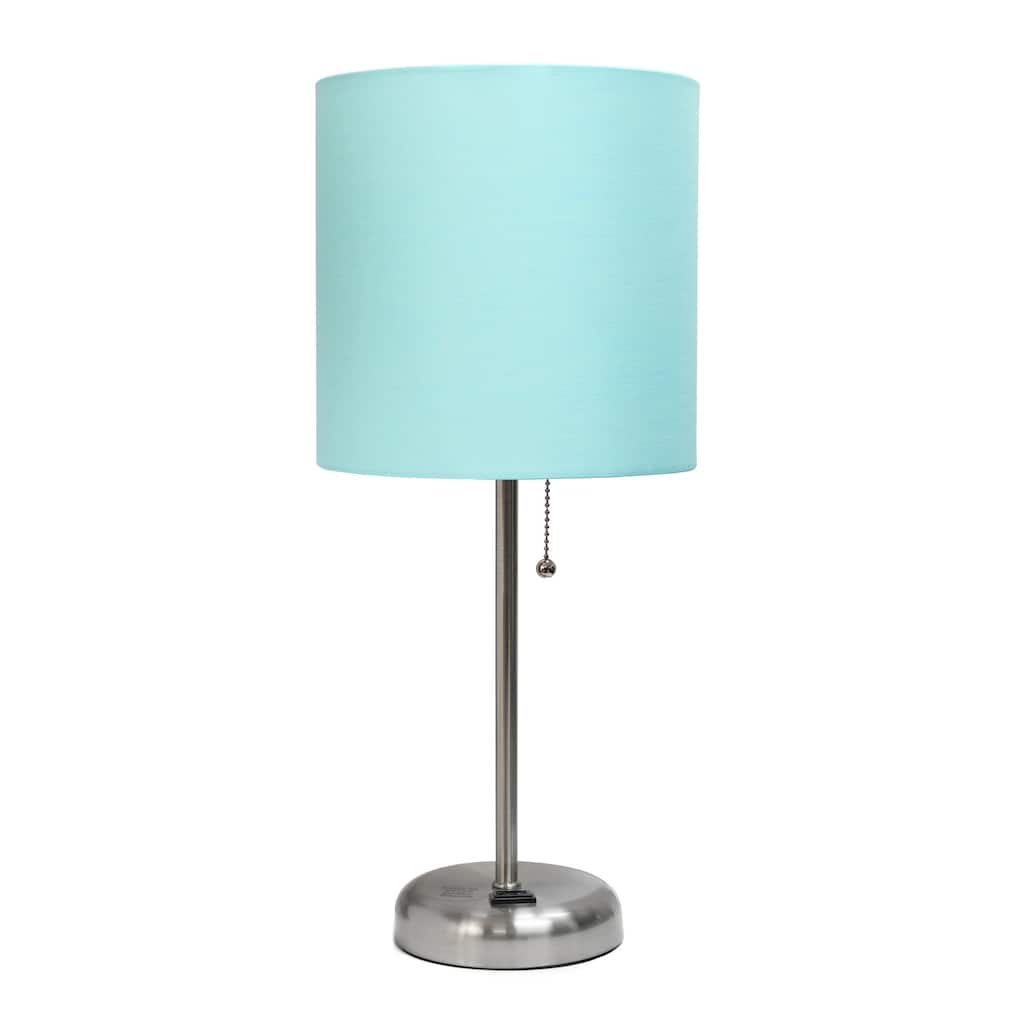 19.5 in. Brushed Steel Finish Table Lamp with Blue Shade, Sturdy Table Lamp for Living Rooms and Bedrooms