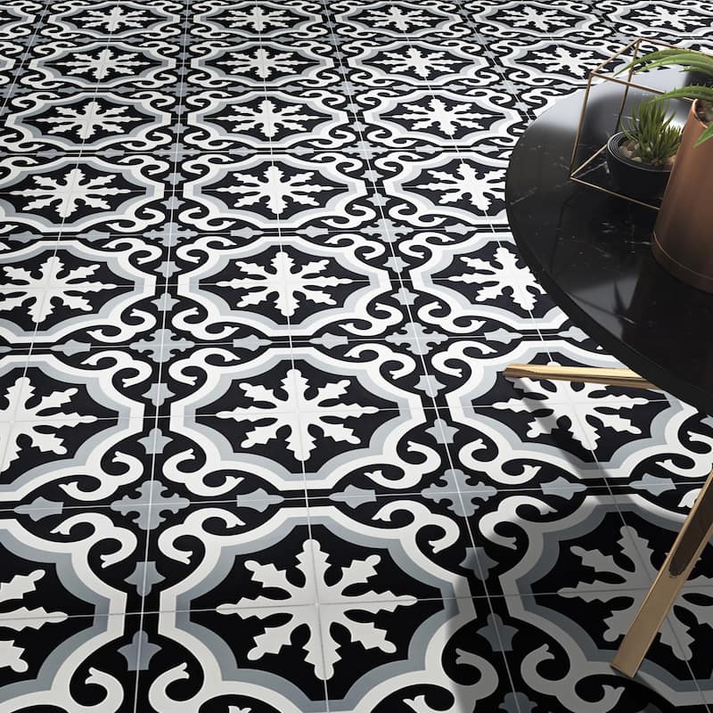 Handmade Tanger Black and Grey Tile, Pack of 12 (Morocco)