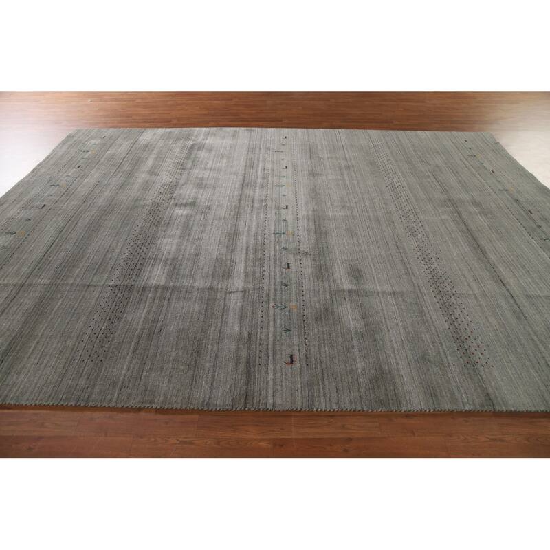 Striped Gabbeh Oriental Area Rug Handmade Green Wool Carpet - 8'10"x 11'7"