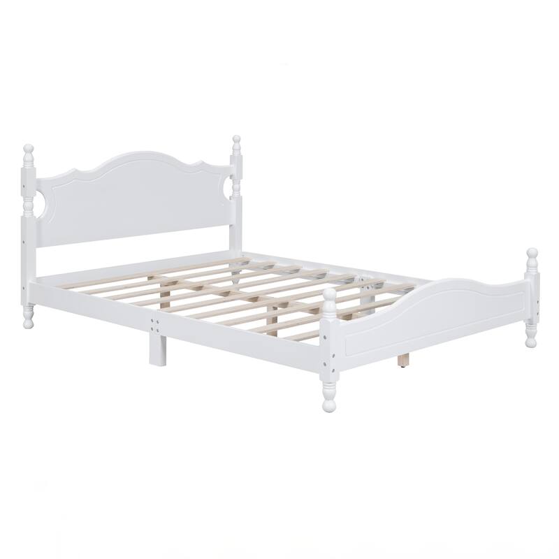 Queen Size Wood Platform Bed Frame,Retro Style Platform Bed with Wooden Slat Support