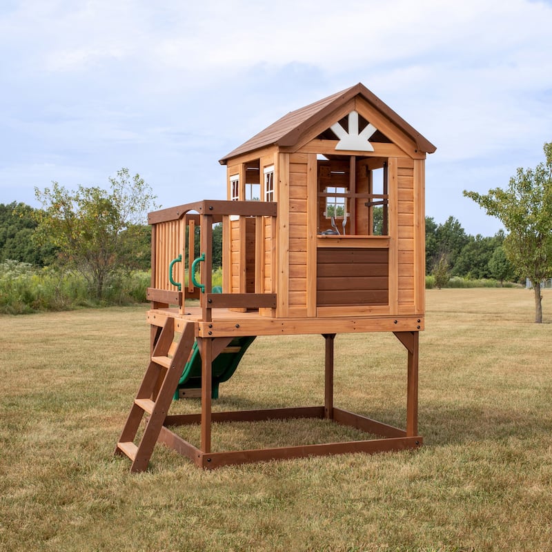 Backyard Discovery Echo Heights Cedar Wooden Elevated Kids Playhouse - 6'3" x 10'0"