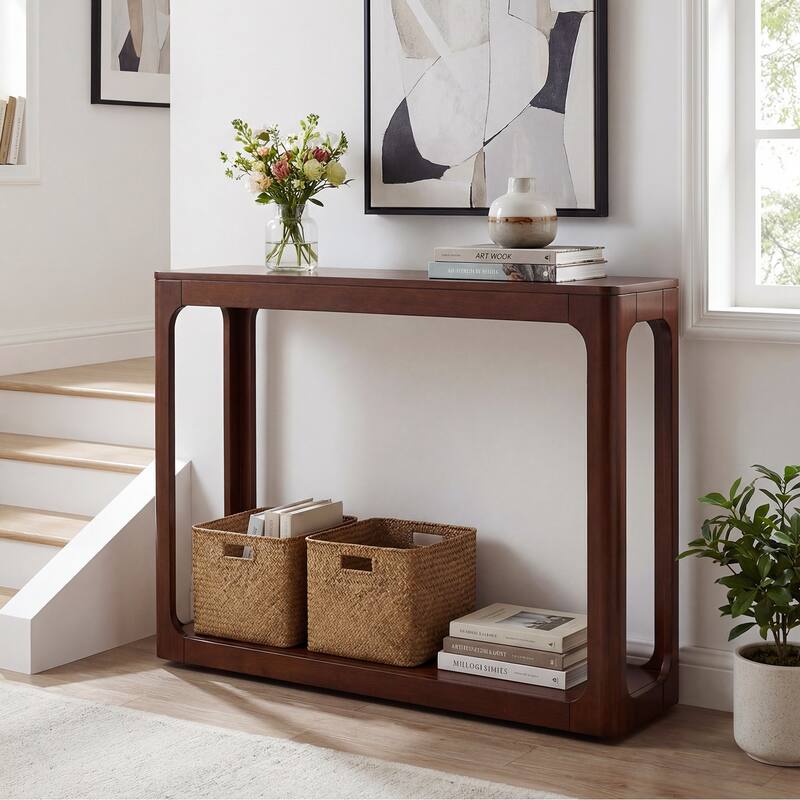 Gymax 47'' 2-Tier Mid Century Entryway Table w/Storage Shelf Solid