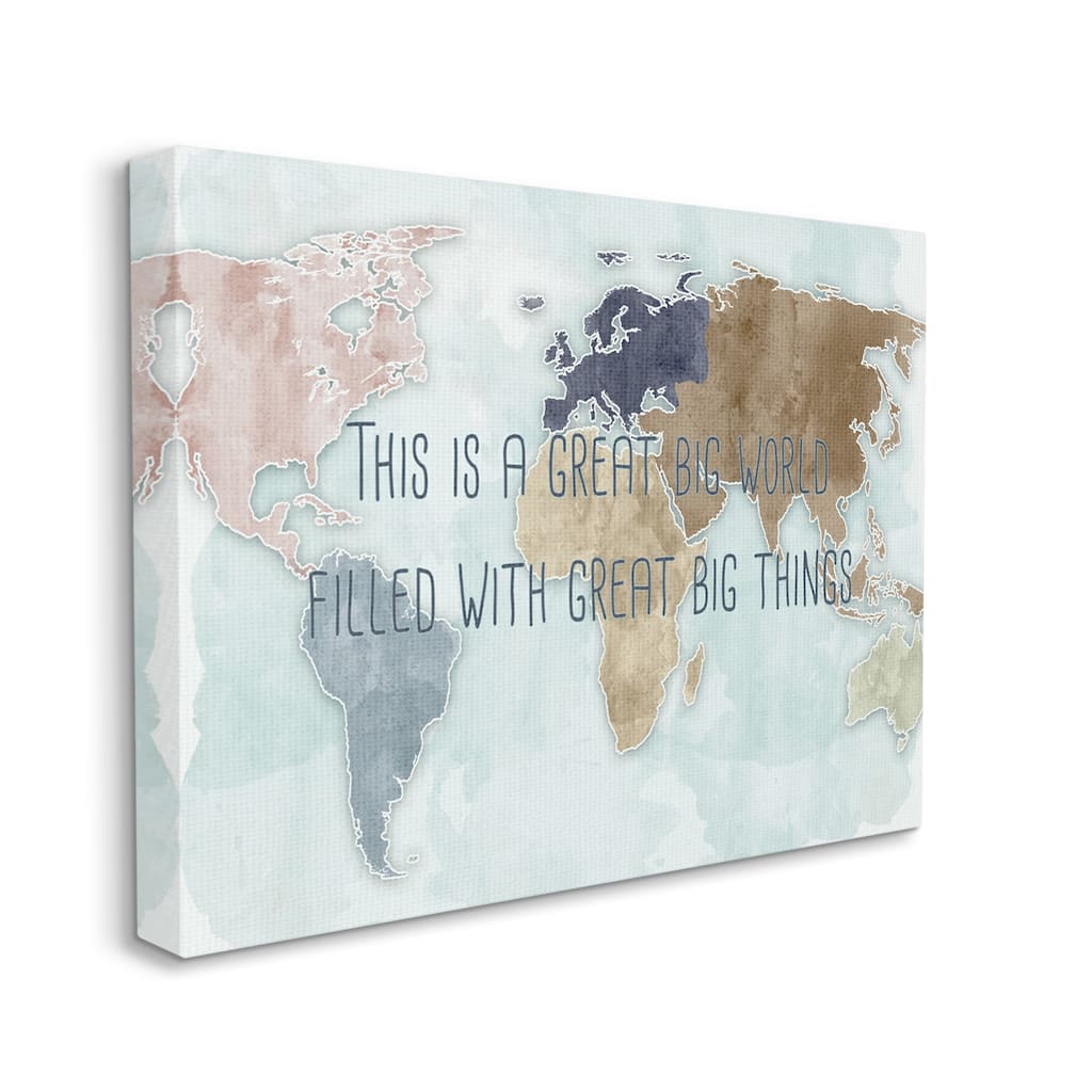 Stupell This is a Great Big World Phrase Map of Continents Canvas Wall Art
