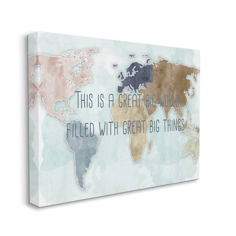 Stupell This is a Great Big World Phrase Map of Continents Canvas Wall Art - 36 x 48