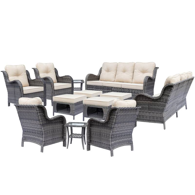 Outdoor Patio Furniture Sets Gray Wicker High Back Sofa Seating Set