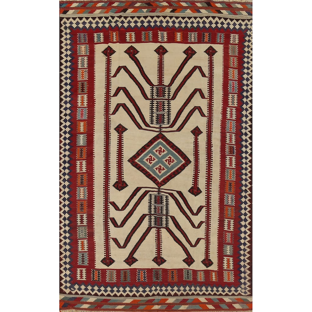 Vegetable Dye Kilim Qashqai Persian Vintage Rug Handmade Wool Carpet - 6'4"x 10'3"