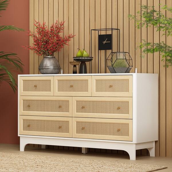 Elegant White Pinewood Dresser with Wicker Detailing Chest Of Drawers - Bed Bath & Beyond - 39175376 Elegant White Pinewood Dresser with Wicker Detailing Chest Of Drawers - Bed Bath & Beyond - 39175376