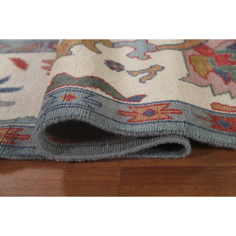 Floral Blue Oushak Oriental Area Rug Hand-Knotted Wool Carpet - 9'3" x 12'0"