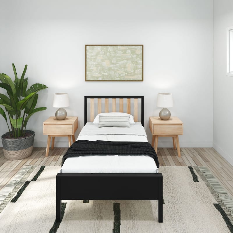 Plank and Beam Scandinavian Twin Size Bed with Slatted Headboard