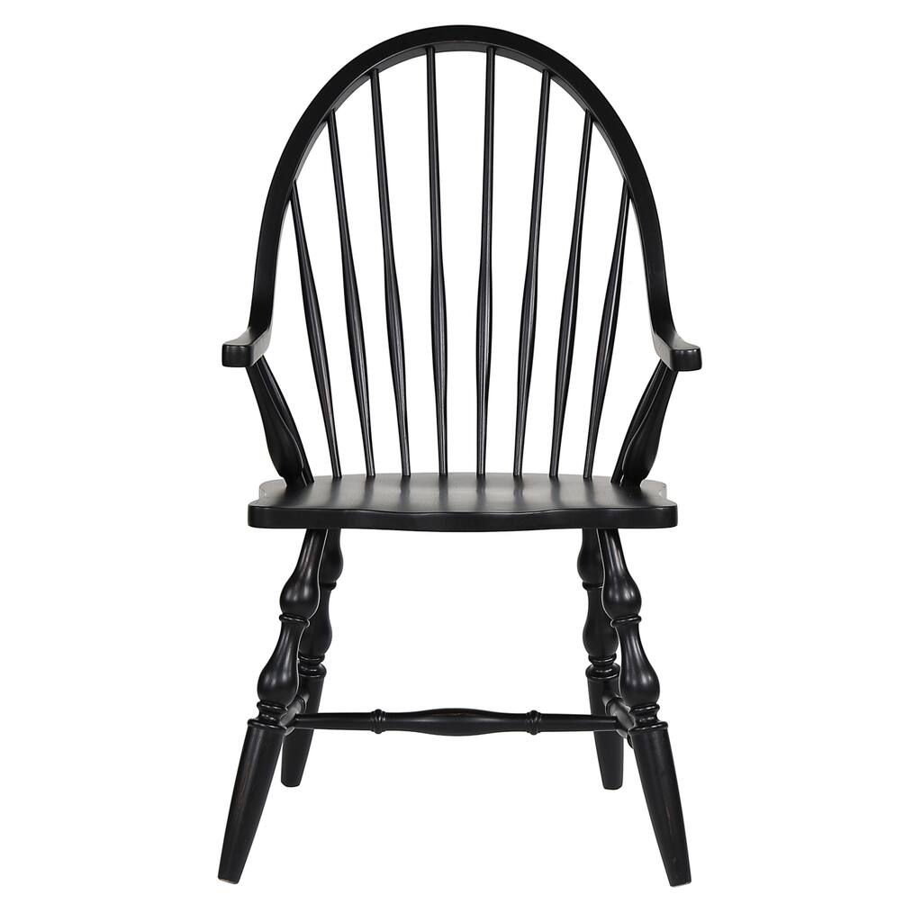 Retro Spindleback Dining Chair - Cozy Armchair, Fully Assembled - Antique Black Finish - HomeStock