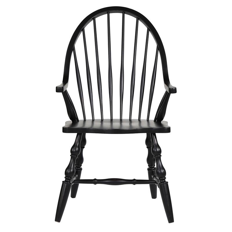 Retro Spindleback Dining Chair - Cozy Armchair, Fully Assembled - Antique Black Finish - HomeStock