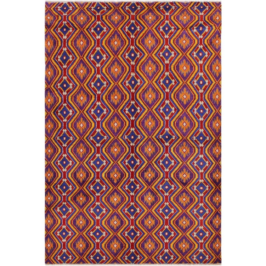 Boho Chic Balochi Sanchez Purple/Blue Hand Knotted Wool Rug - 4'11'' x 6'8''