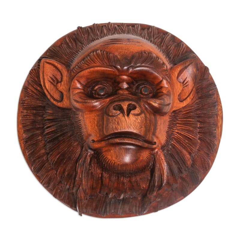 Novica Handmade Alpha Chimpanzee Wood Mask