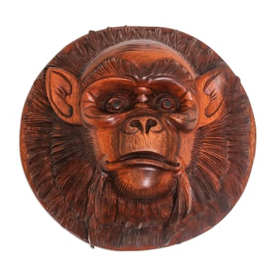 Novica Handmade Alpha Chimpanzee Wood Mask