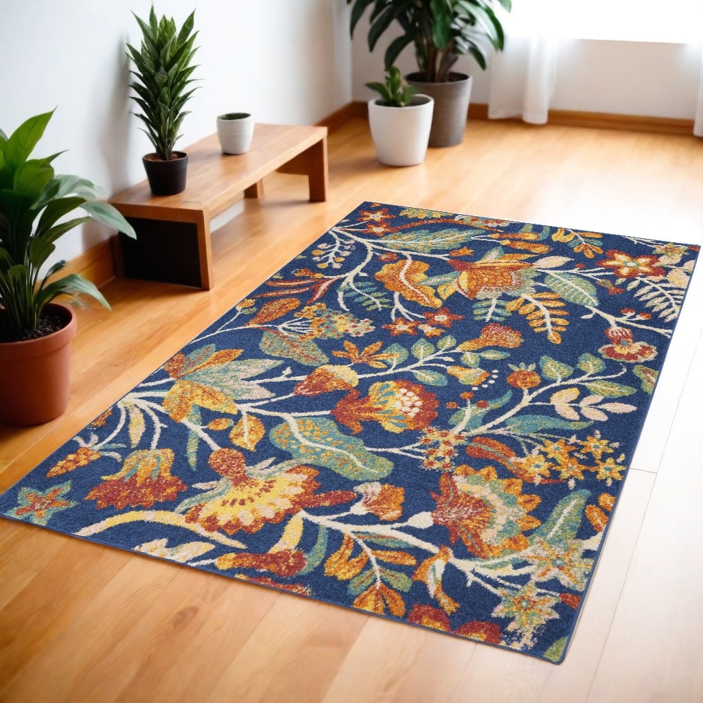 Gafe Power Loomed Floral Traditional Low Pile Durable Area Rug By HomeRoots - 72' X '48' X '0.25