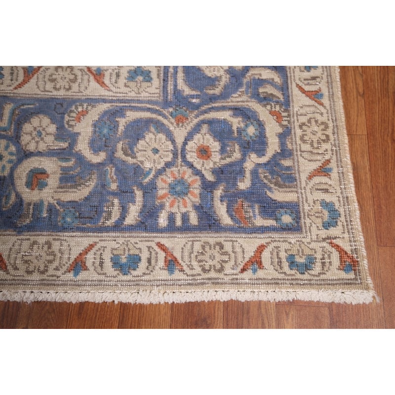 Blue Tabriz Persian Vintage Area Rug Handmade Wool Carpet - 9'9" x 12'9"