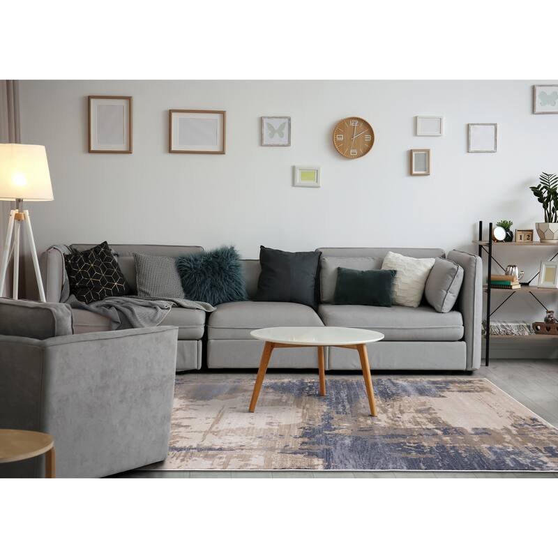 Chase Collection - Taupe/Blue Abstract Blended Rug