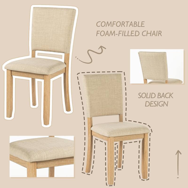 Rossetta 5-Piece Wood Transitional Farmhouse Style Dining Table Set with U-Shaped Trestle Base Table, 4 Upholstered Side Chairs