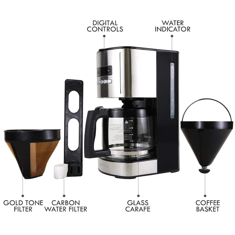 Kenmore Aroma Control 12-Cup Programmable Coffee Maker, Black and Stainless Steel, Reusable Filter