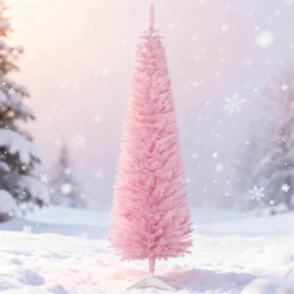 6 Foot Festive Pink Pencil Christmas Tree,Perfect for Cozy Snowy Decor & Chic Holiday Vibe