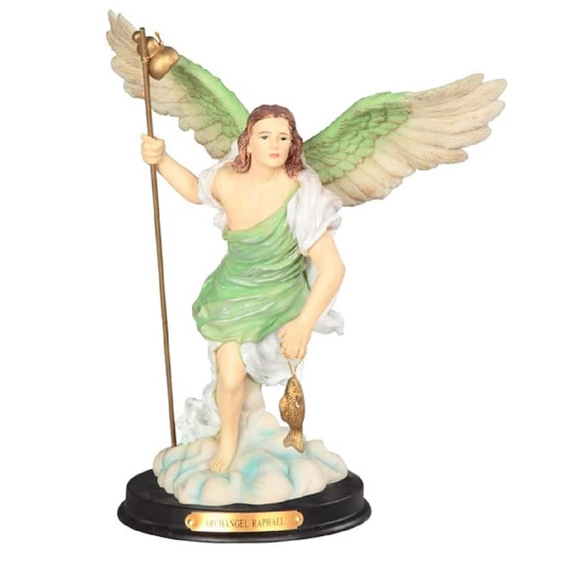 Q-Max 10"H Archangel Raphael Statue Angel of Healing Holy Figurine Religious Decoration