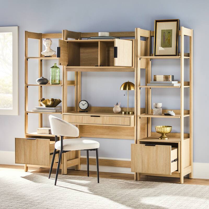 Walker Edison Hutch Desk with 2 Narrow Bookcases