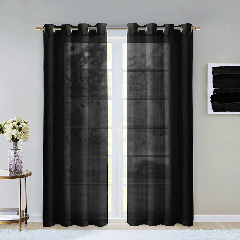 Dainty Home Malibu Extra Wide Curtains Solid Sheer Window Curtain Panel Pair - 108" W x 84" L - Black