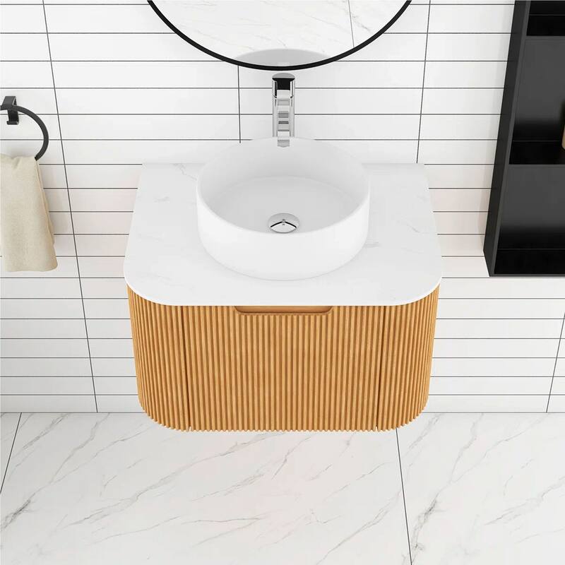 Wall-Mounted Bathroom Vanity with White Round Ceramic Sink
