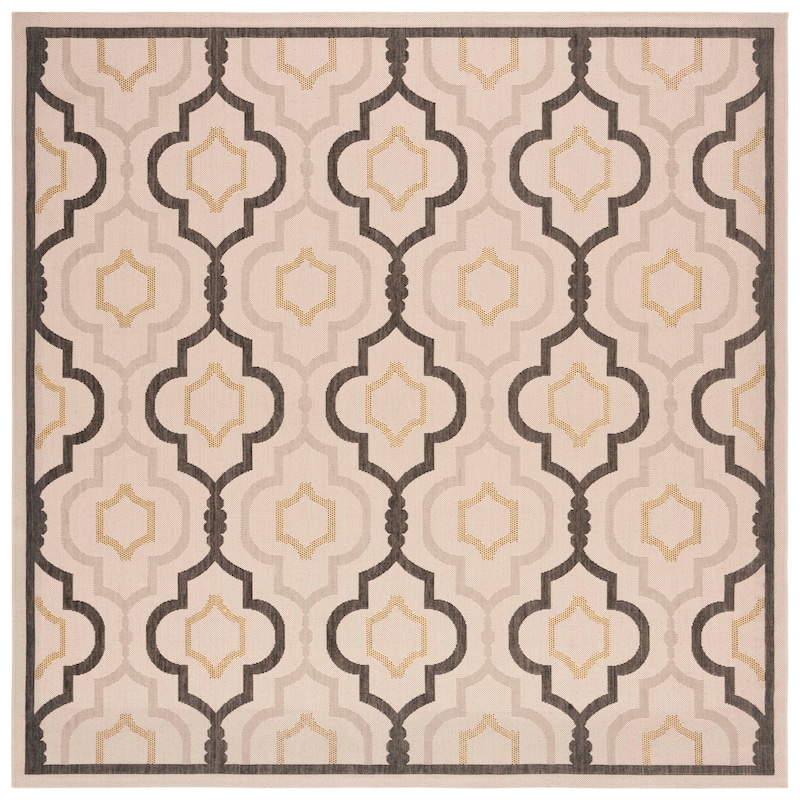 SAFAVIEH Courtyard Oyvor Indoor/ Outdoor Waterproof Patio Backyard Rug - 7'10" Square - Beige/Black