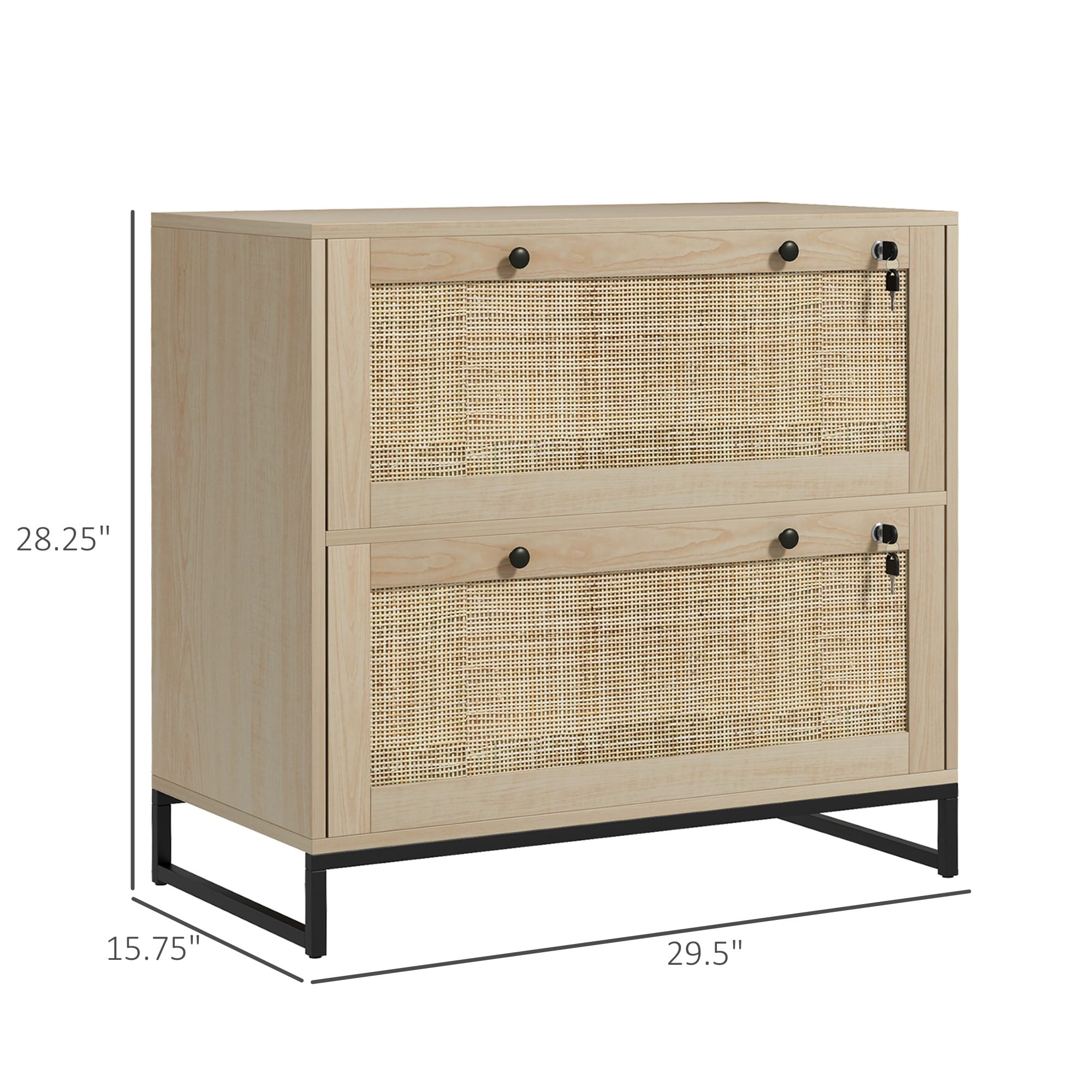 2 Drawer File Cabinet with Lock,Rattan Drawers and Adjustable Hanging Bar,for Letter A4 and Legal Size Paper