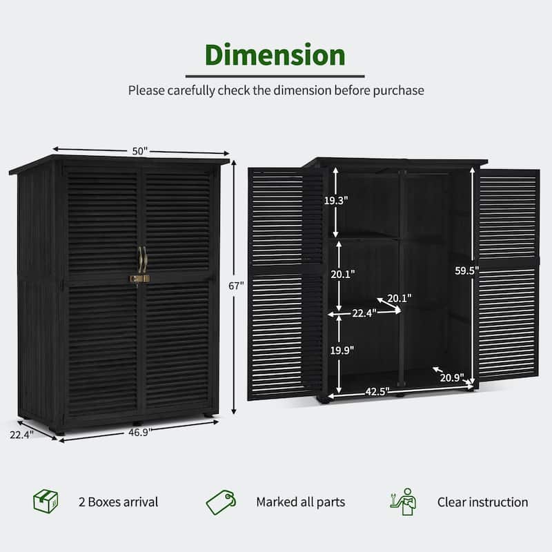 MCombo Outdoor Storage Cabinet Shed, Shuttered Doors with Lock, Wooden 0709 / 0808 / 1900