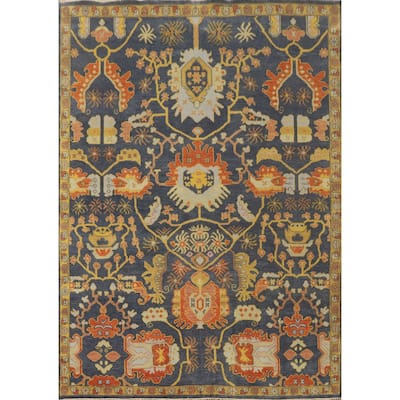 Hand-knotted Transitional Wool Carpet Blue Oushak Rug Floral Oriental Area Rug - 10' 0'' X 7' 11''