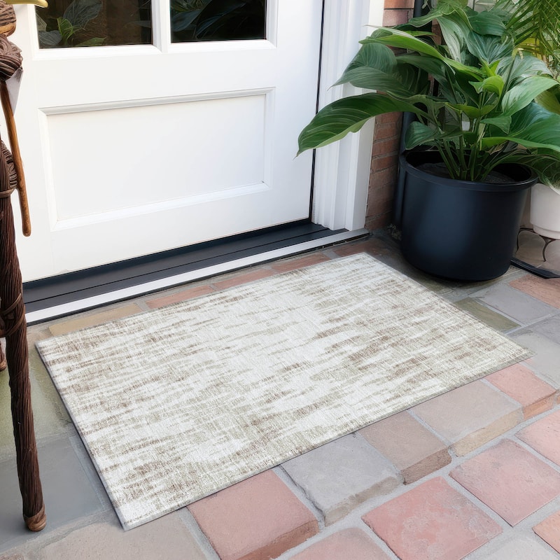Machine Washable Indoor/ Outdoor Abstract Chantille Rug - Ivory - 1'8" x 2'6"