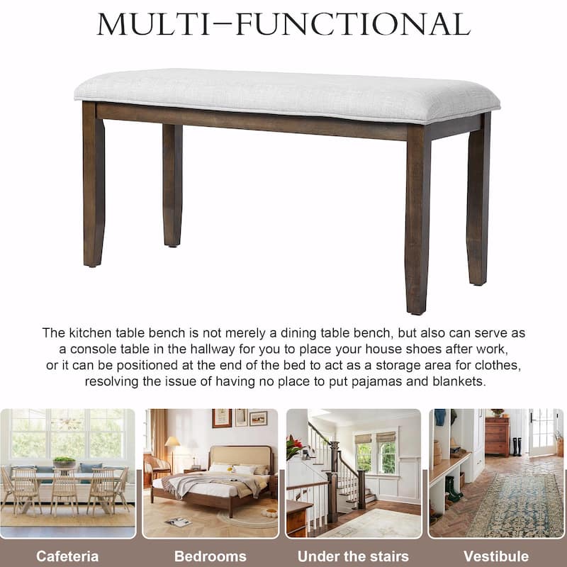 Modern Storage Bench with Solid Wood Leg, Linen Upholstered