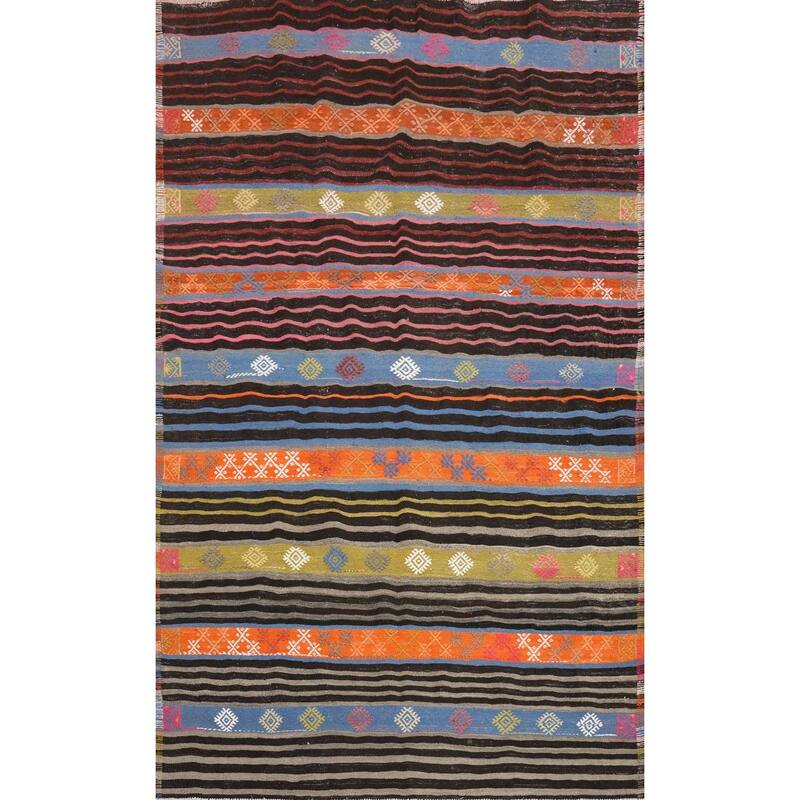 Hand Woven Oriental 100% Wool Carpet Southwestern Tribal Multi-Colored Kilim Area Rug - 10' 2'' X 6' 6''
