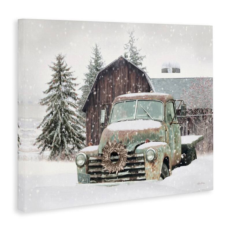 Stupell Rural Vintage Truck & Barn Snowy Winter Landscape Canvas Wall Art - Green