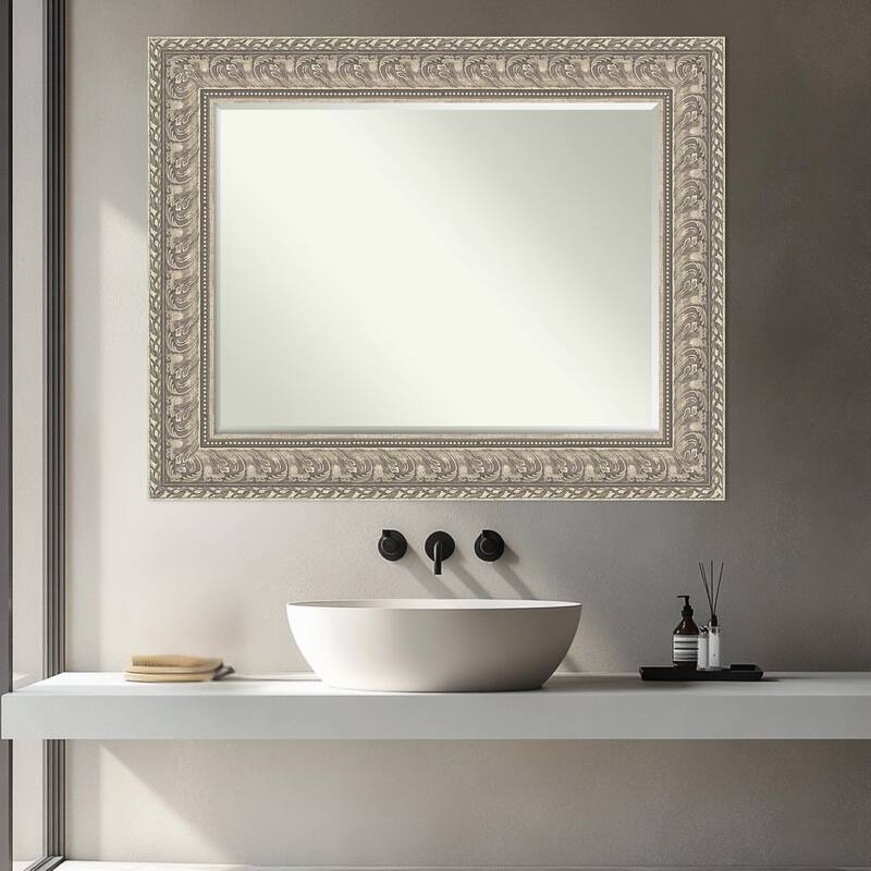 Sydney Half-Inch-Bevel Framed Bathroom Vanity Wall Mirror - Sydney Silver - 25 x 31 in