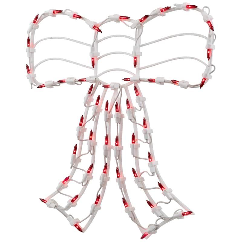 Lighted Bow Window Silhouette Christmas Decoration - 14" - Red Lights