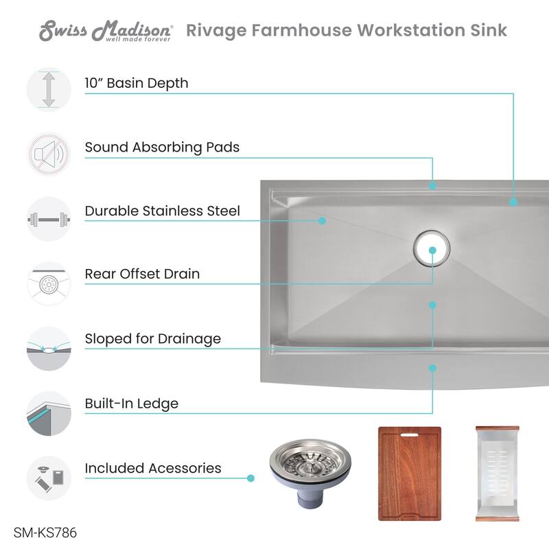 Swiss Madison SM-KS786 Rivage 36" Farmhouse Single Basin Stainless