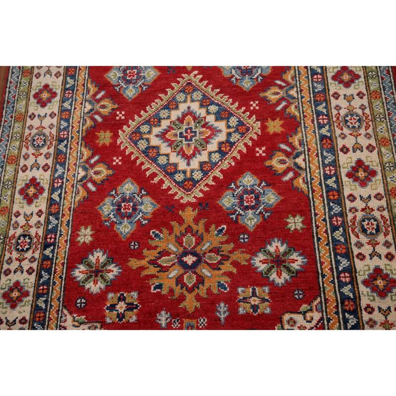 Red Kazak Accent Rug Hand-Knotted Traditional Oriental Wool Carpet - 3'3" x 4'9"