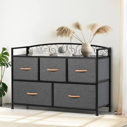 Pellebant Fabric Wide Dresser Storage Tower with 5 Drawers