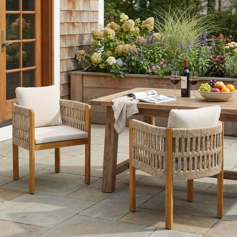 Christopher Knight Home - Isolde Acacia Wood Outdoor Dining Chair（Set of 2） - Beige,Brown Mix,Teak