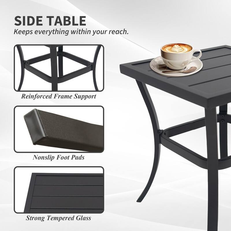 Domi Outdoor 3-Piece Wicker Rocking Chair Set, Patio Conversation Set with Removable Textilene Cushions & Metal Coffee Table