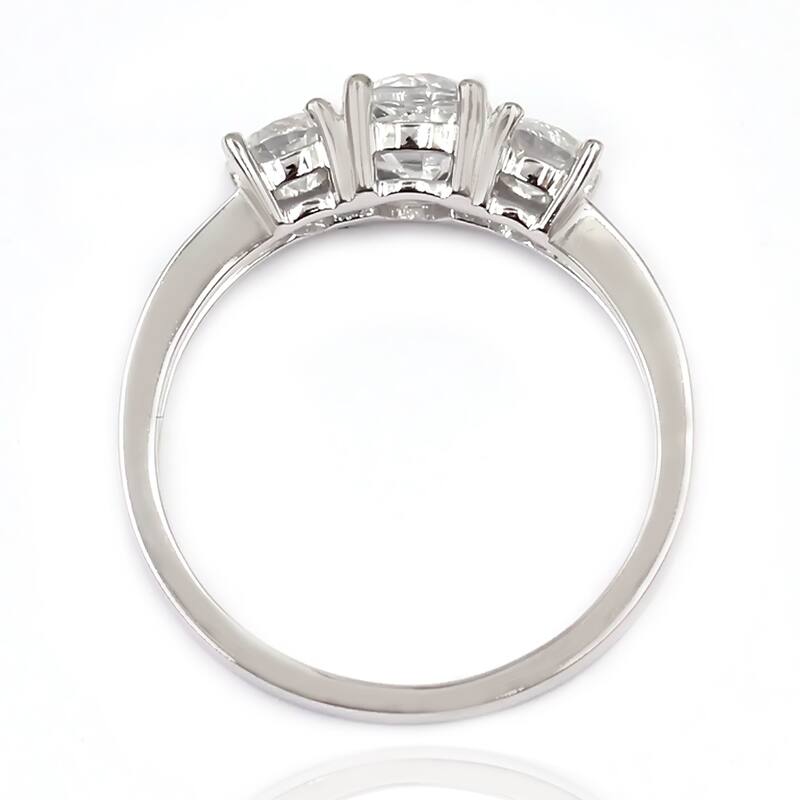 14Kt White Gold White Natural Zircon 3 Stone Ring