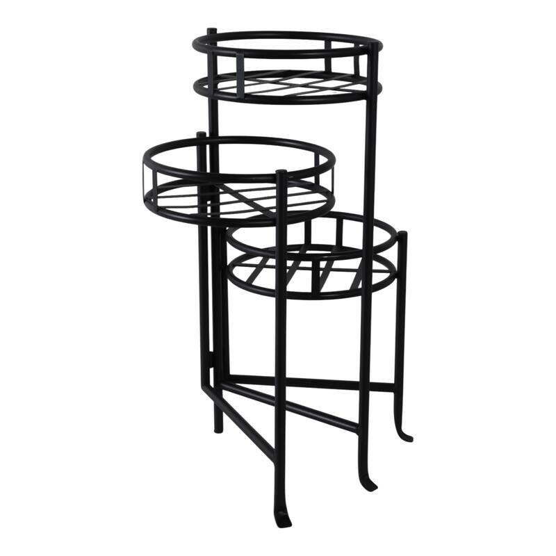 Metal Plant Stand 3-Tier Round Grid Design Powder-Coated - 22" Black - 10" x 10" x 22"