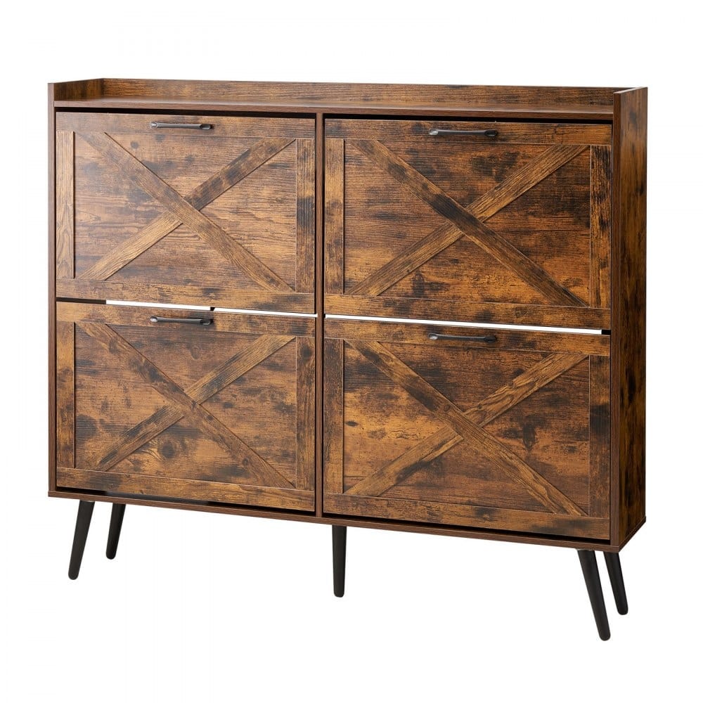 4-Drawer Brown Shoe Organizer Cabinet with Adjustable Flip Storage for Entryway Hallway or Foyer - 47.24 x 9.45 x 41.34 in