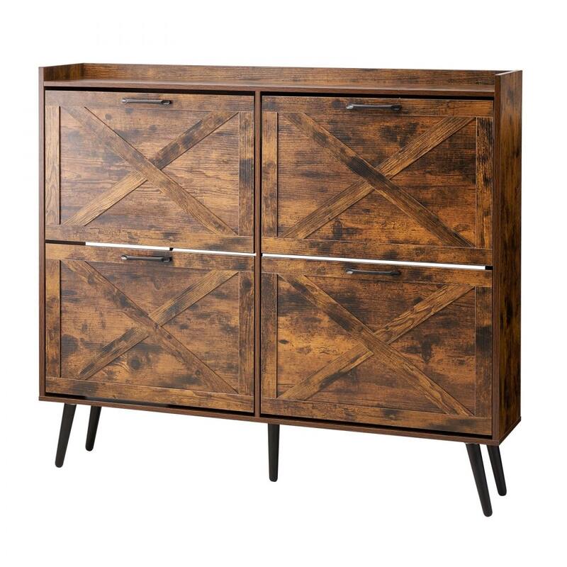 4-Drawer Brown Shoe Organizer Cabinet with Adjustable Flip Storage for Entryway Hallway or Foyer - 47.24 x 9.45 x 41.34 in